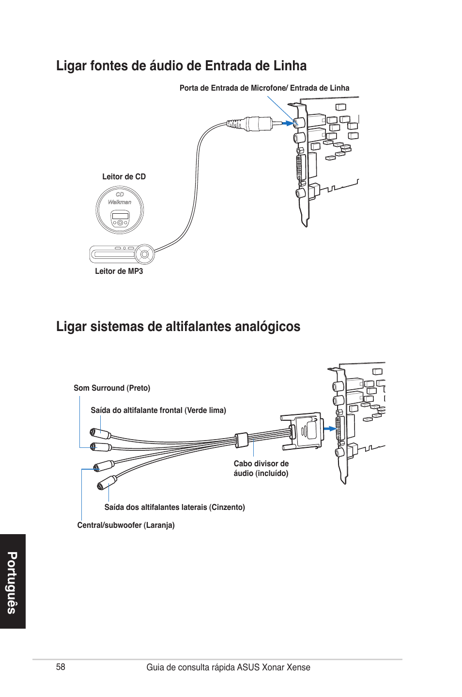 Português | Asus Xonar Xense User Manual | Page 58 / 70