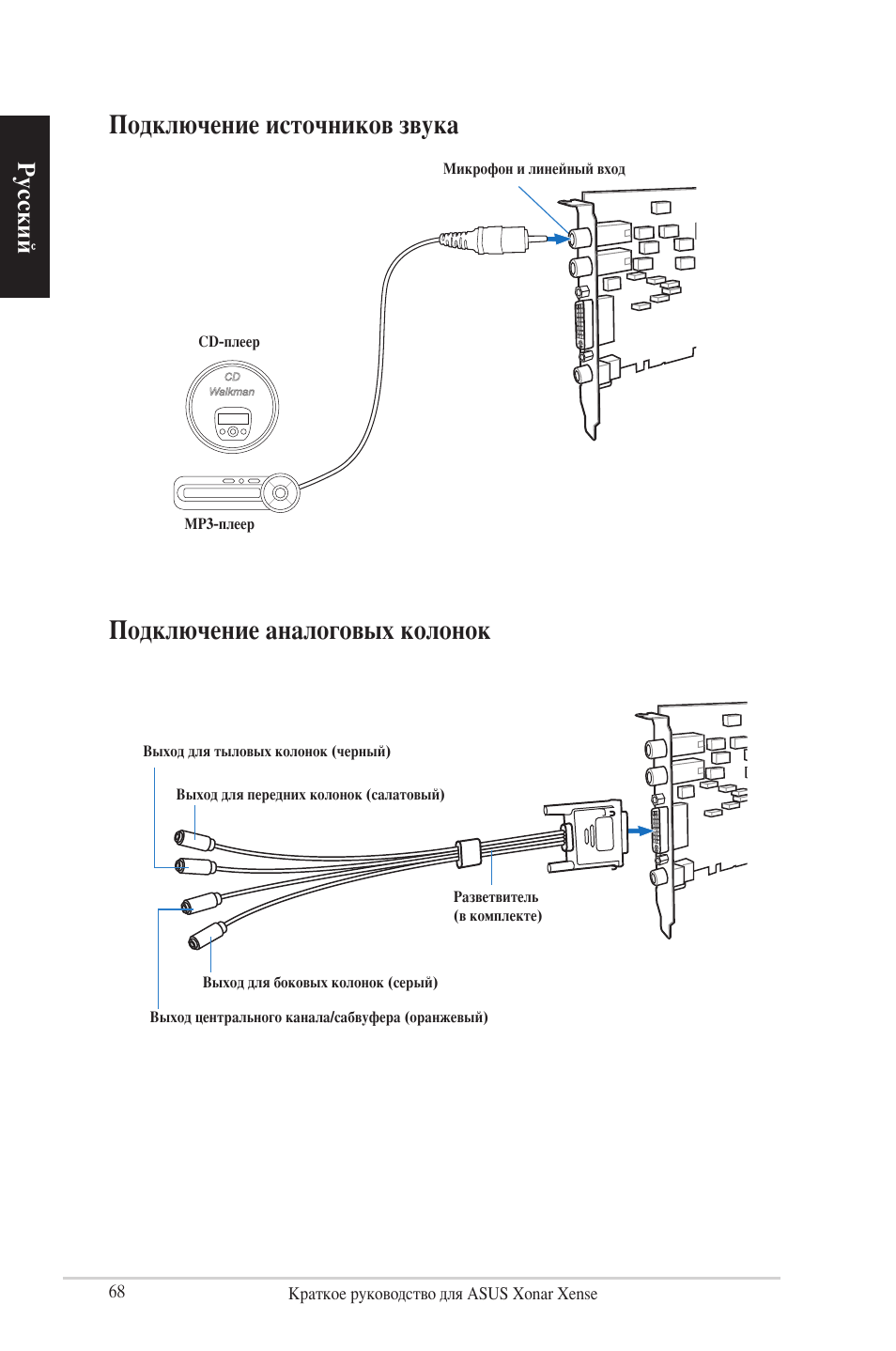 Русский | Asus Xonar Xense User Manual | Page 68 / 70