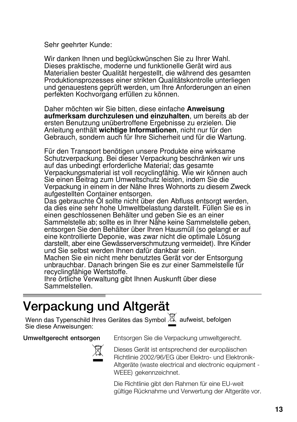 Verpackung und altgerät | Neff M3126N1  EU User Manual | Page 14 / 98