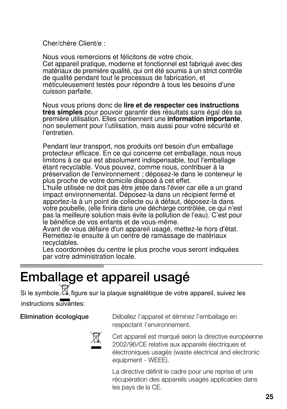 Emballage et appareil usagé | Neff M3126N1  EU User Manual | Page 26 / 98