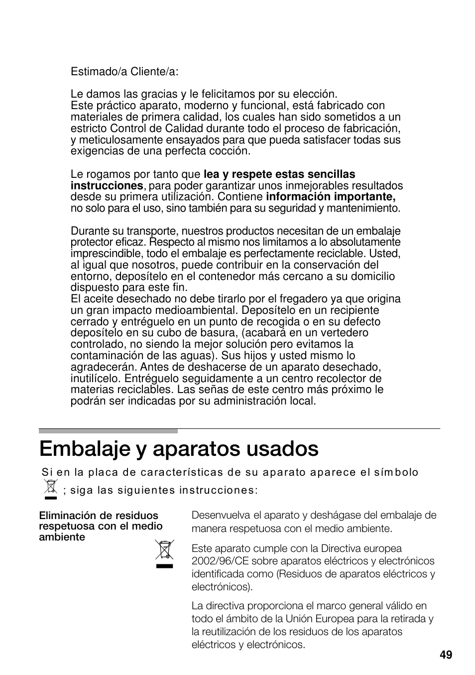 Embalaje y aparatos usados | Neff M3126N1  EU User Manual | Page 50 / 98