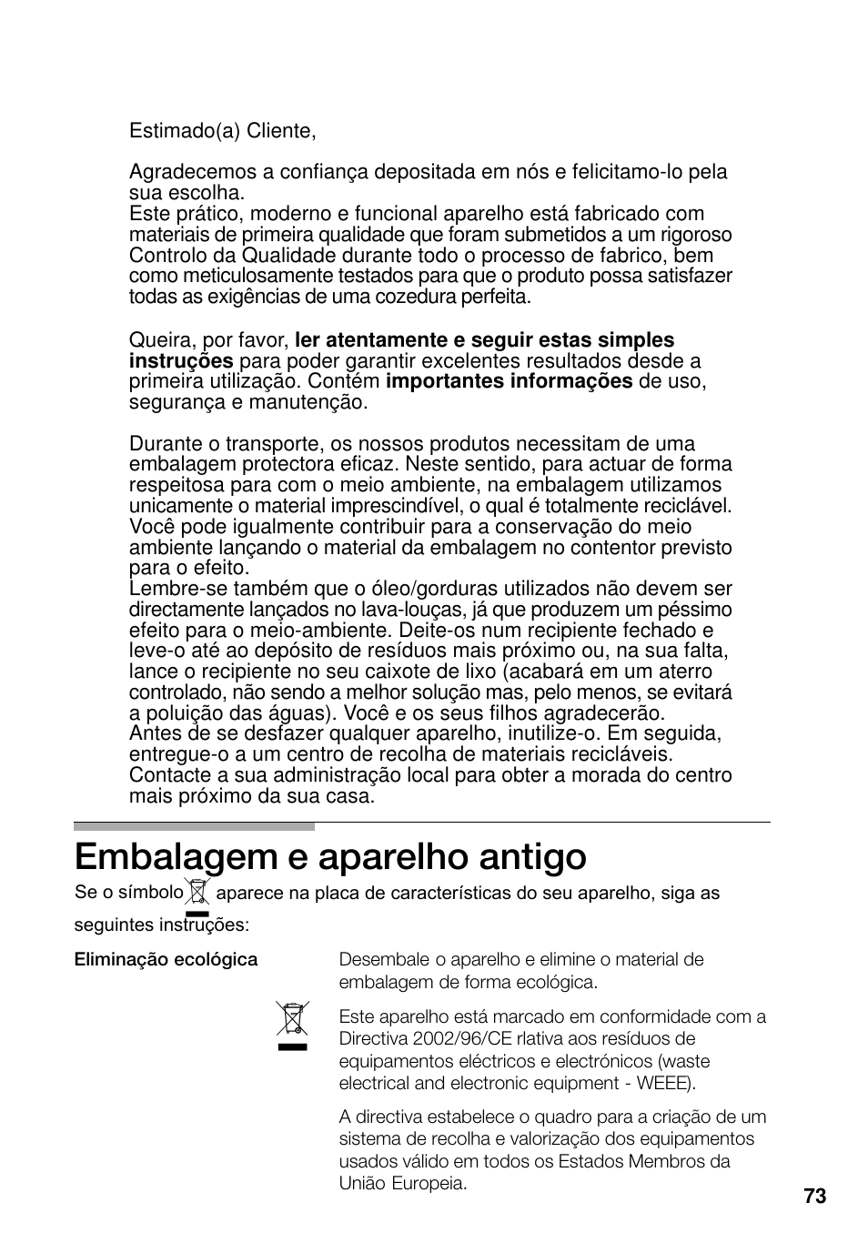 Embalagem e aparelho antigo | Neff M3126N1  EU User Manual | Page 74 / 98