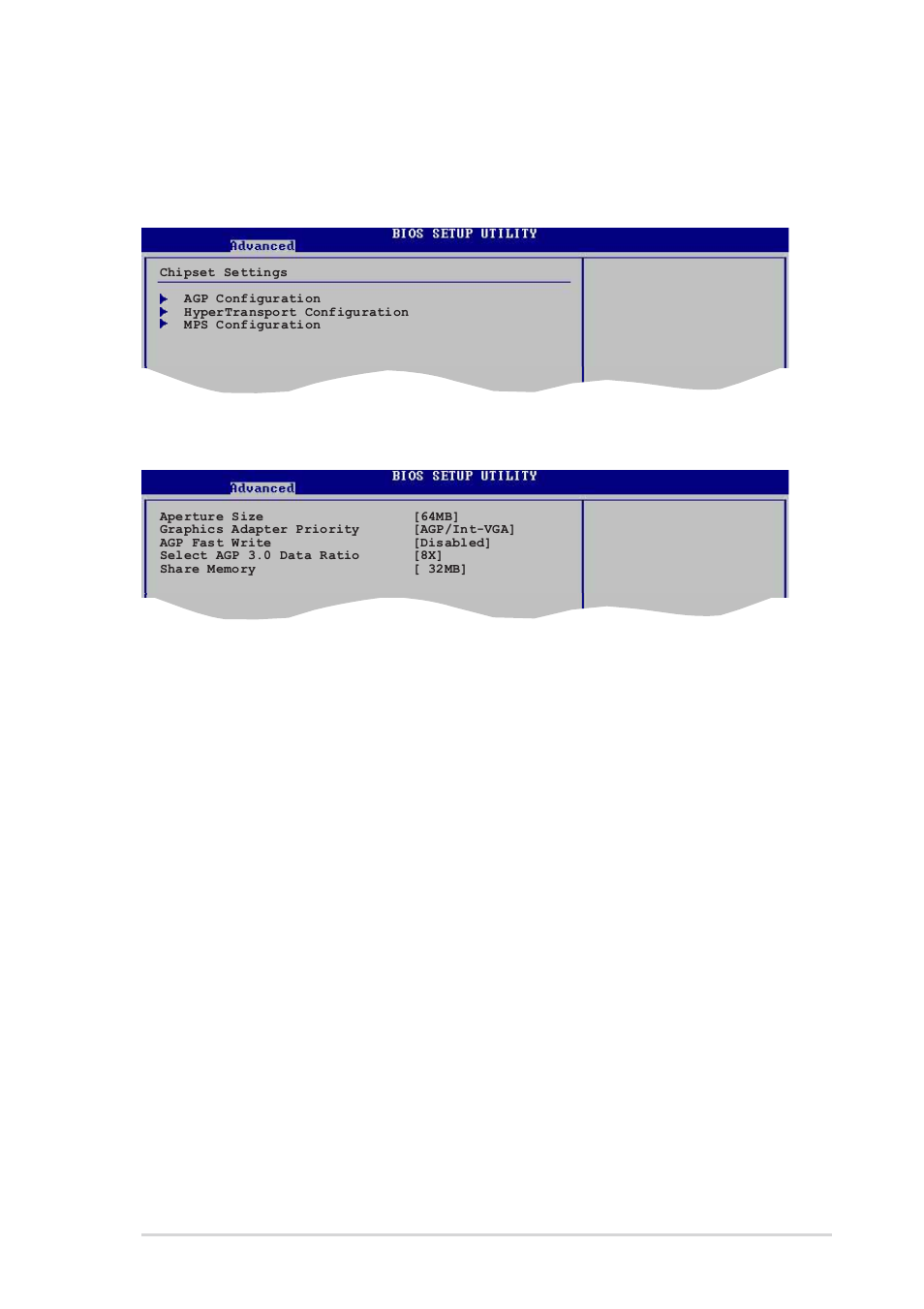 3 chipset, Agp configuration, Aperture size [64mb | Graphics adapter priority [agp/int-vga, Agp fast write [disabled, Select agp 3.0 data ratio [8x, Asus k8s-mx motherboard 2-17 | Asus K8S-MX User Manual | Page 53 / 72