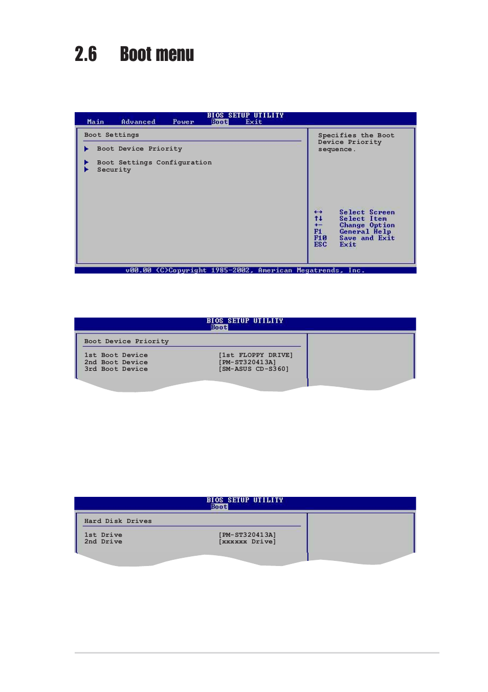 6 boot menu, 1 boot device priority, 2 hard disk drives | 1st ~ xxth boot device [1st floppy drive, 1st ~ xxth drive | Asus K8S-MX User Manual | Page 63 / 72