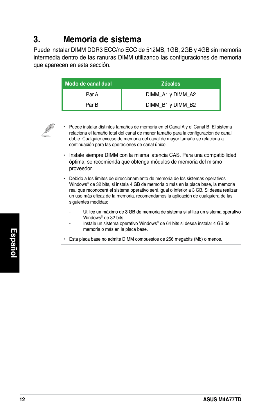 Español | Asus M4A77TD User Manual | Page 12 / 42