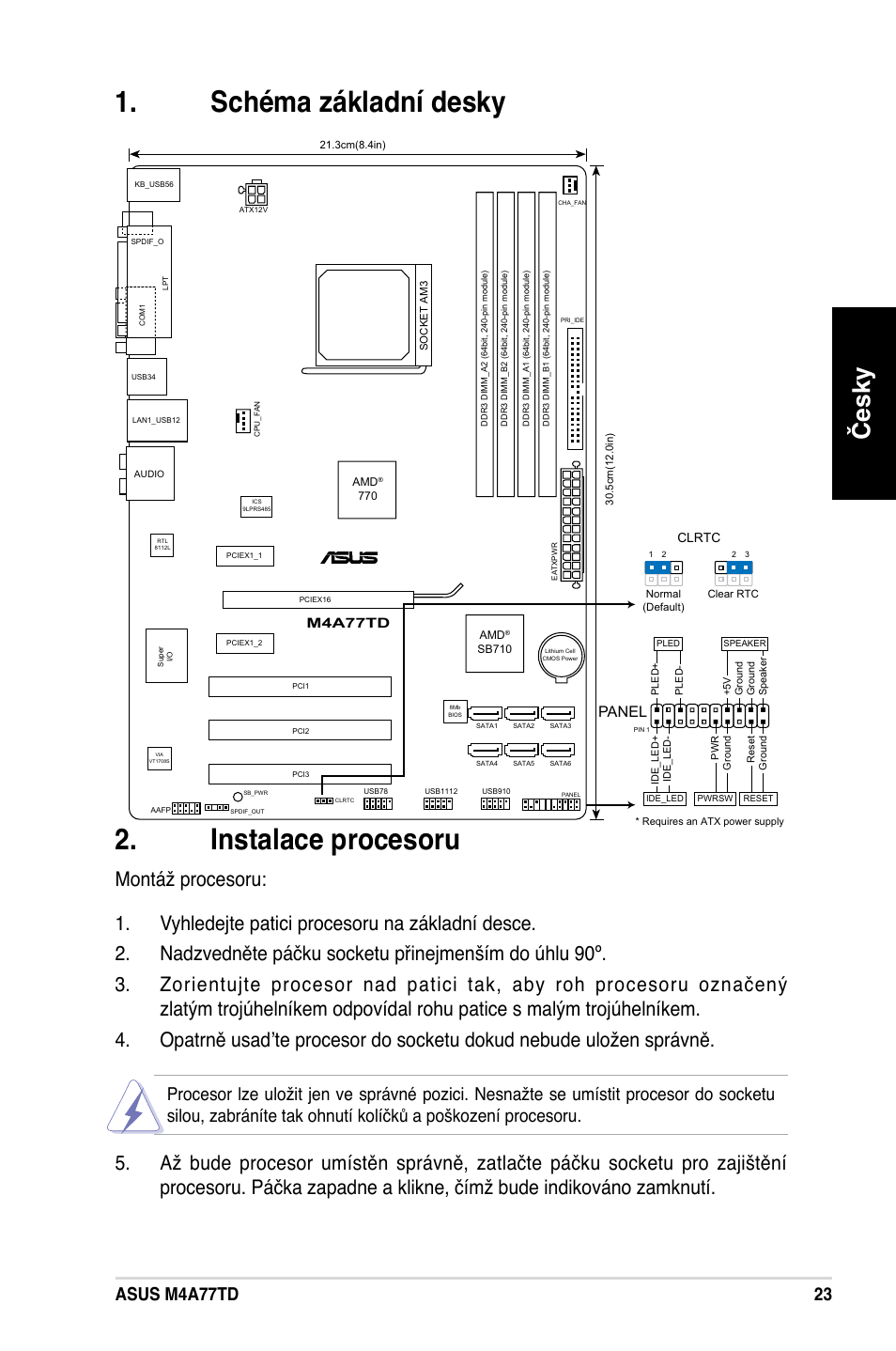 Schéma základní desky . instalace procesoru, Česky, Asus m4a77td | Panel | Asus M4A77TD User Manual | Page 23 / 42