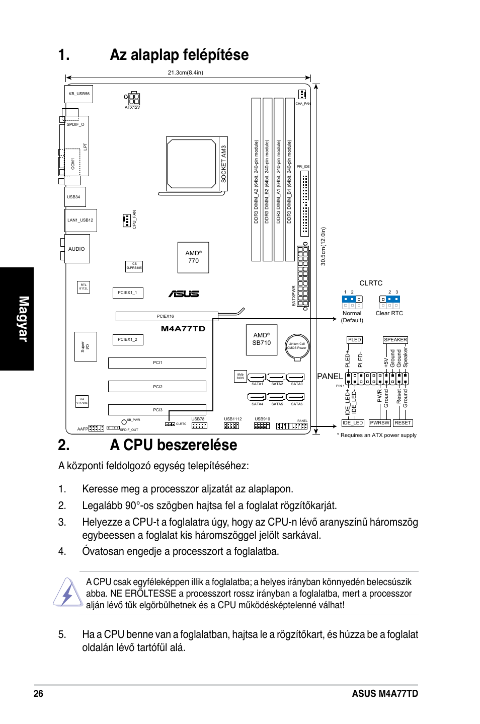 Az alaplap felépítése . a cpu beszerelése, Magyar, Asus m4a77td | Panel | Asus M4A77TD User Manual | Page 26 / 42