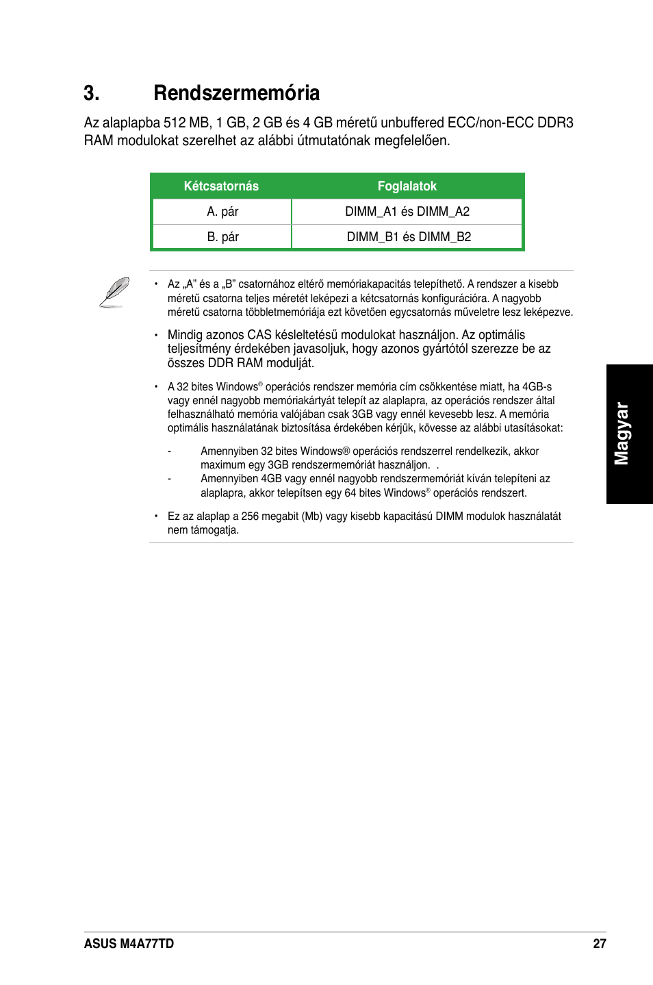 Rendszermemória, Magyar | Asus M4A77TD User Manual | Page 27 / 42