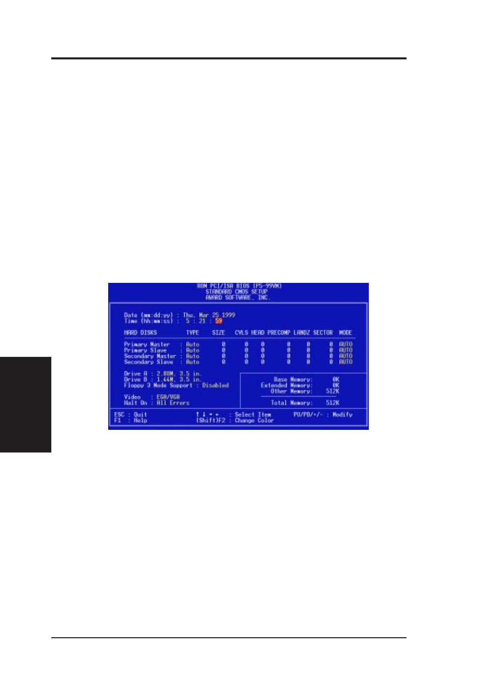 Iv. bios setup, Standard cmos setup | Asus P5-99VM User Manual | Page 40 / 96