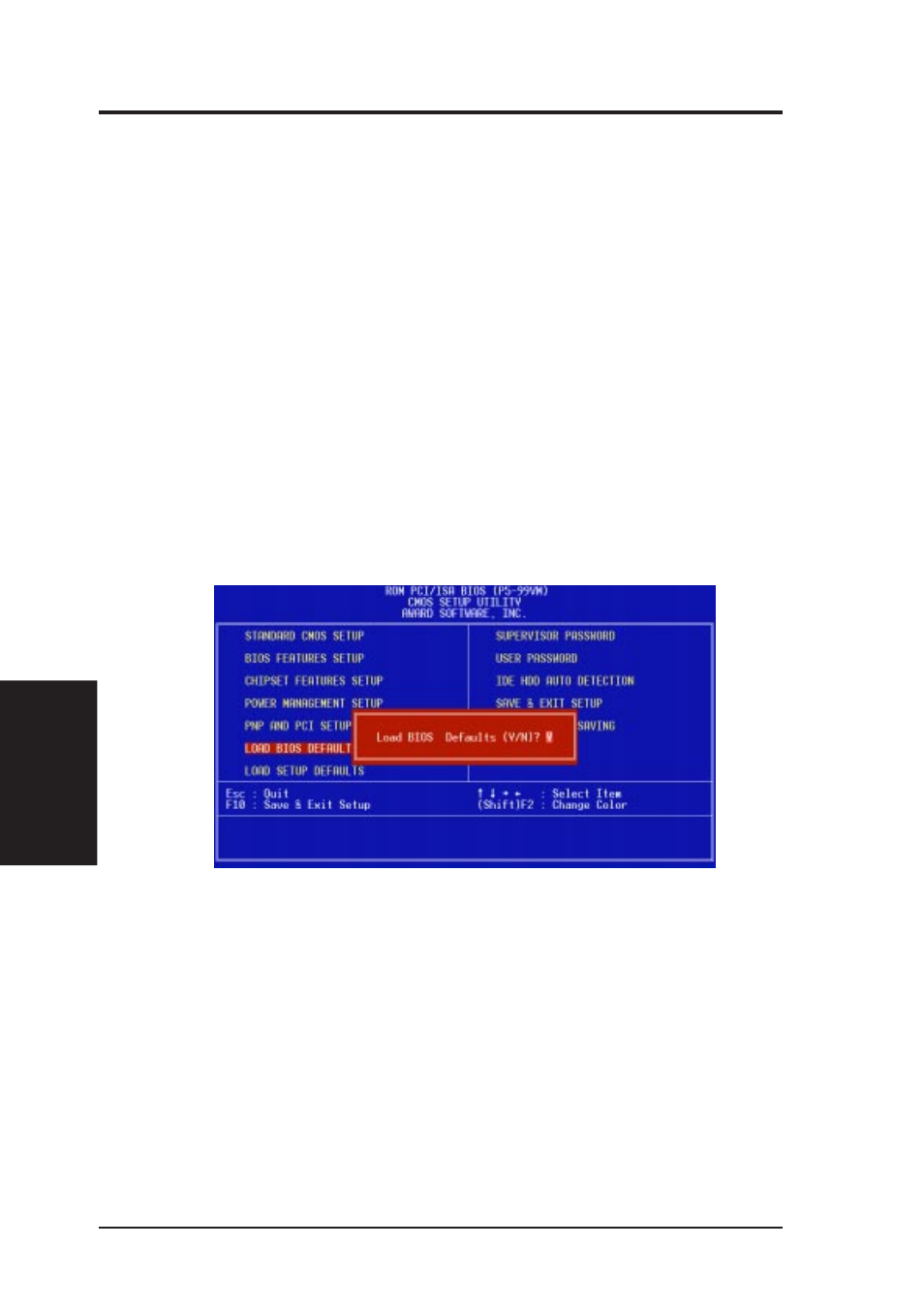 Iv. bios setup, Load bios defaults, Load setup defaults | Asus P5-99VM User Manual | Page 54 / 96