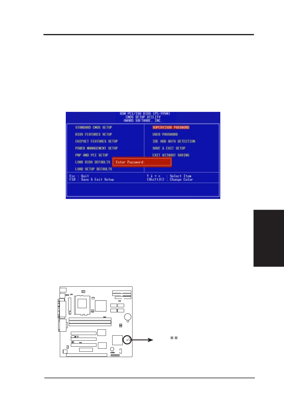 Iv. bios setup, Supervisor password and user password | Asus P5-99VM User Manual | Page 55 / 96