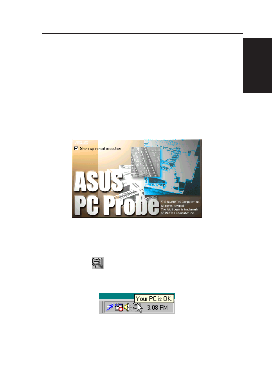 Vi. software reference, Asus pc probe, Starting asus pc probe | Asus P5-99VM User Manual | Page 71 / 96