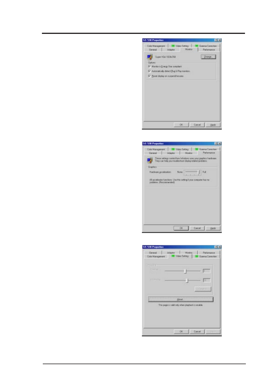 Vi. software reference, Monitor, Performance | Video setting | Asus P5-99VM User Manual | Page 77 / 96