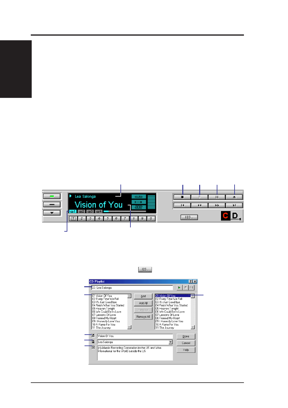 Vi. software reference, Creative cd player, Using the cd playlist | Asus P5-99VM User Manual | Page 80 / 96