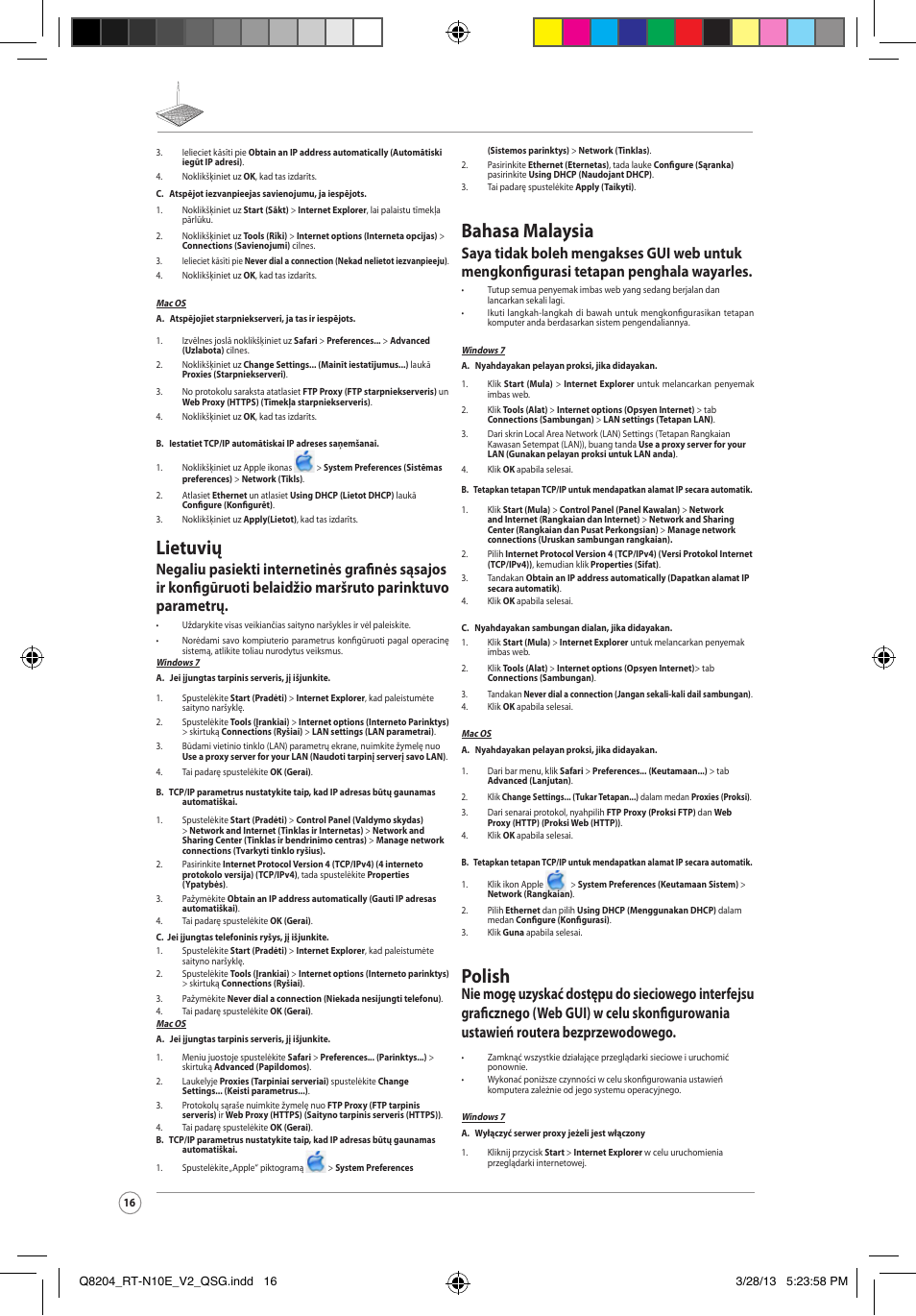 Lietuvių, Bahasa malaysia, Polish | Asus RT-N10E User Manual | Page 16 / 26