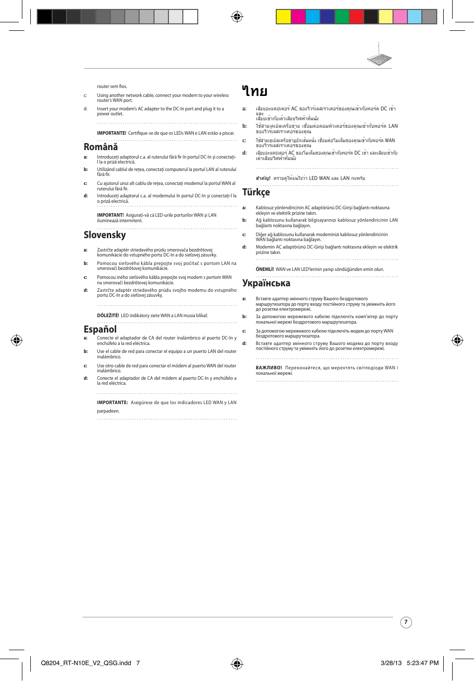 Română, Slovensky, Español | Türkçe, Українська | Asus RT-N10E User Manual | Page 7 / 26
