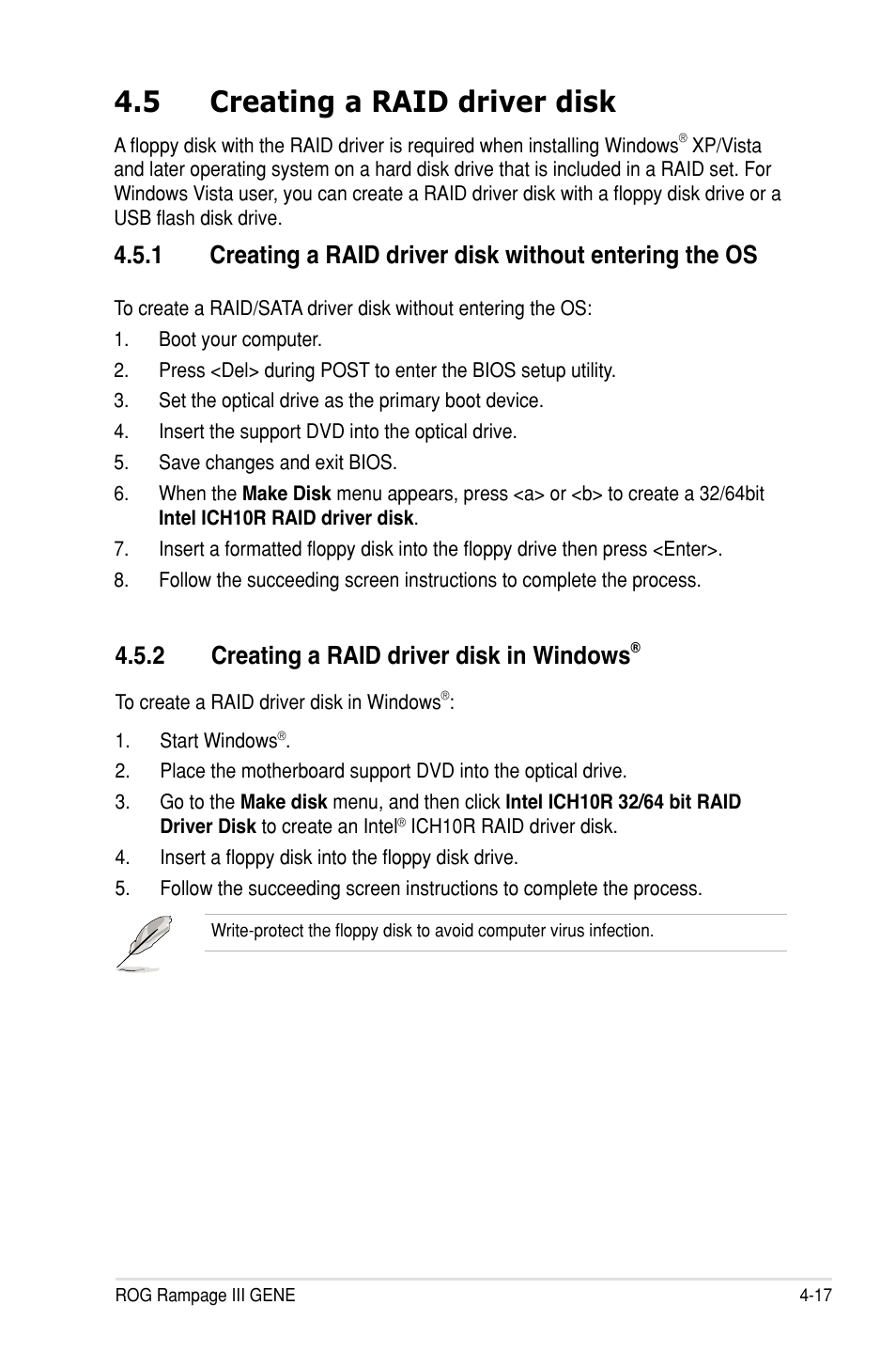 5 creating a raid driver disk, 2 creating a raid driver disk in windows | Asus Rampage III Gene User Manual | Page 143 / 152