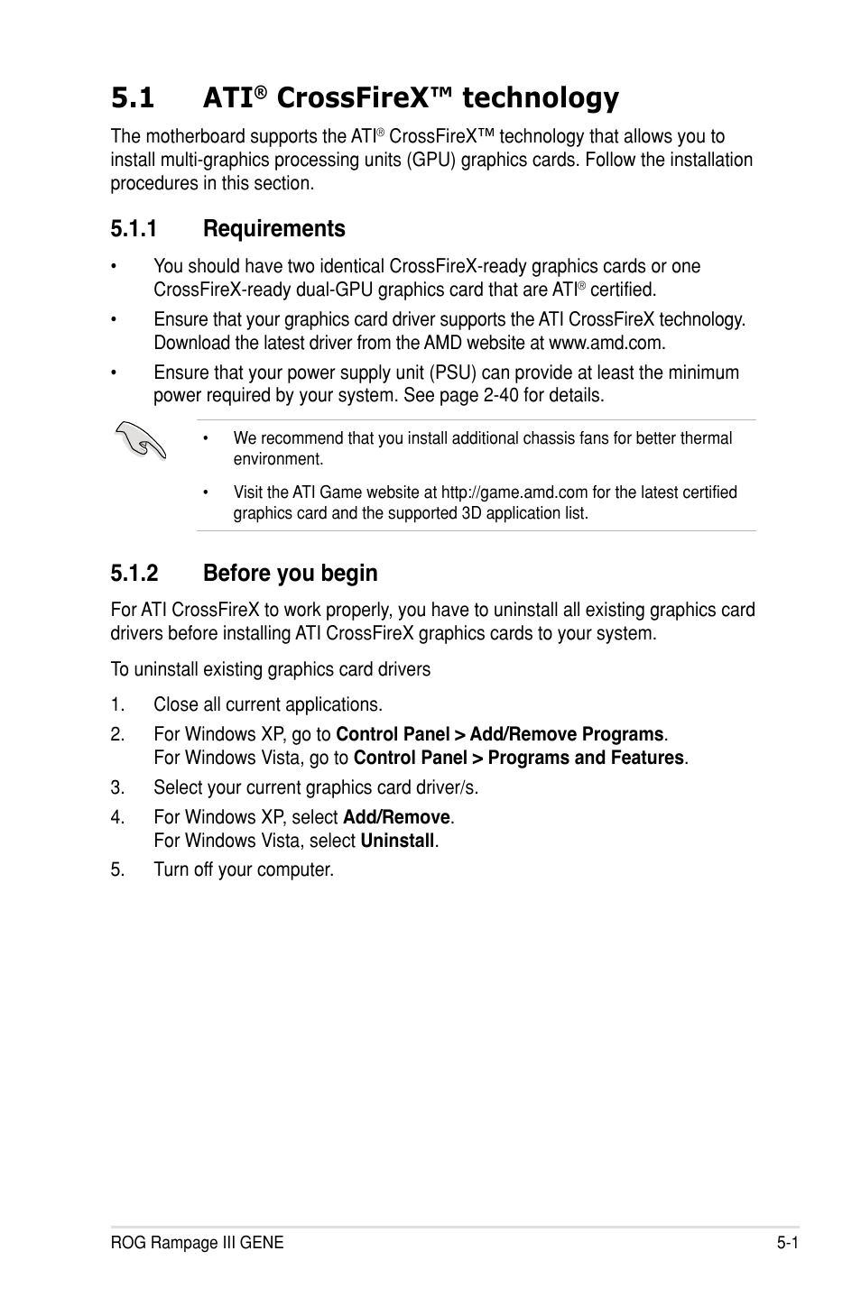 1 ati, Crossfirex™ technology, 1 requirements | 2 before you begin | Asus Rampage III Gene User Manual | Page 147 / 152