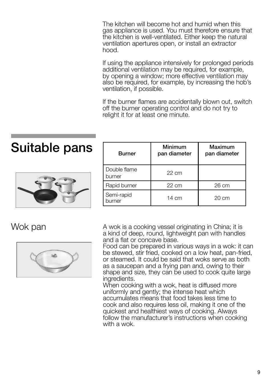 Suitable pans, Wok pan | Neff N24K30N0 User Manual | Page 10 / 91
