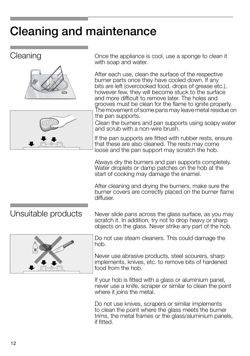 Cleaning and maintenance, Unsuitable products, Cleaning | Neff N24K30N0 User Manual | Page 13 / 91