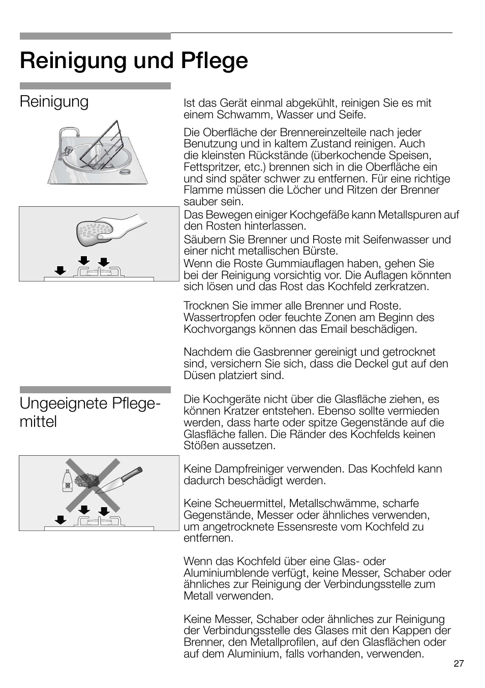 Reinigung und pflege, Ungeeignete pflege- mittel, Reinigung | Neff N24K30N0 User Manual | Page 28 / 91