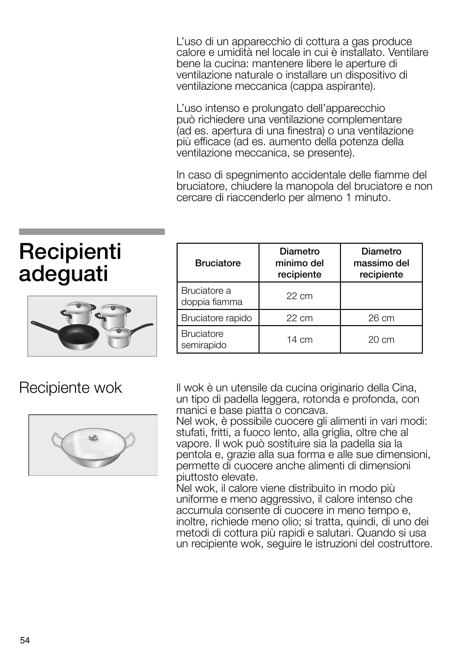 Recipienti adeguati, Recipiente wok | Neff N24K30N0 User Manual | Page 55 / 91