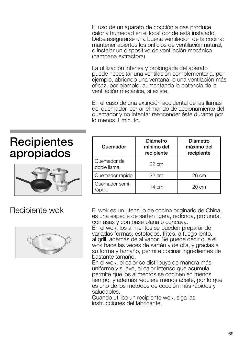 Recipientes apropiados, Recipiente wok | Neff N24K30N0 User Manual | Page 70 / 91