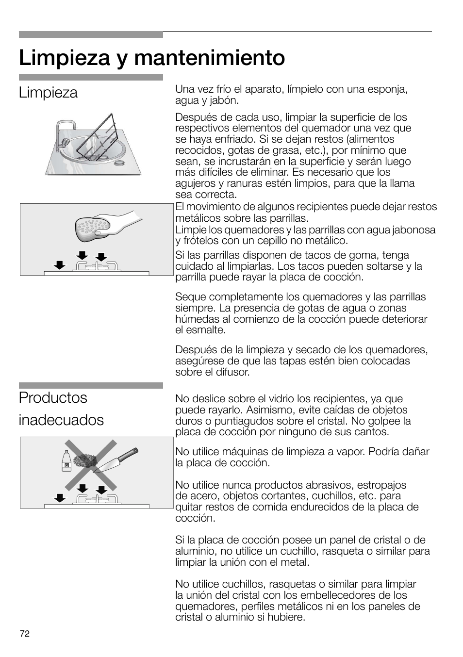 Limpieza y mantenimiento, Productos inadecuados, Limpieza | Neff N24K30N0 User Manual | Page 73 / 91