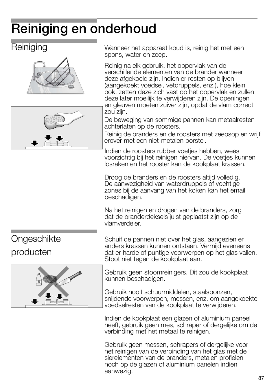 Reiniging en onderhoud, Ongeschikte producten, Reiniging | Neff N24K30N0 User Manual | Page 88 / 91