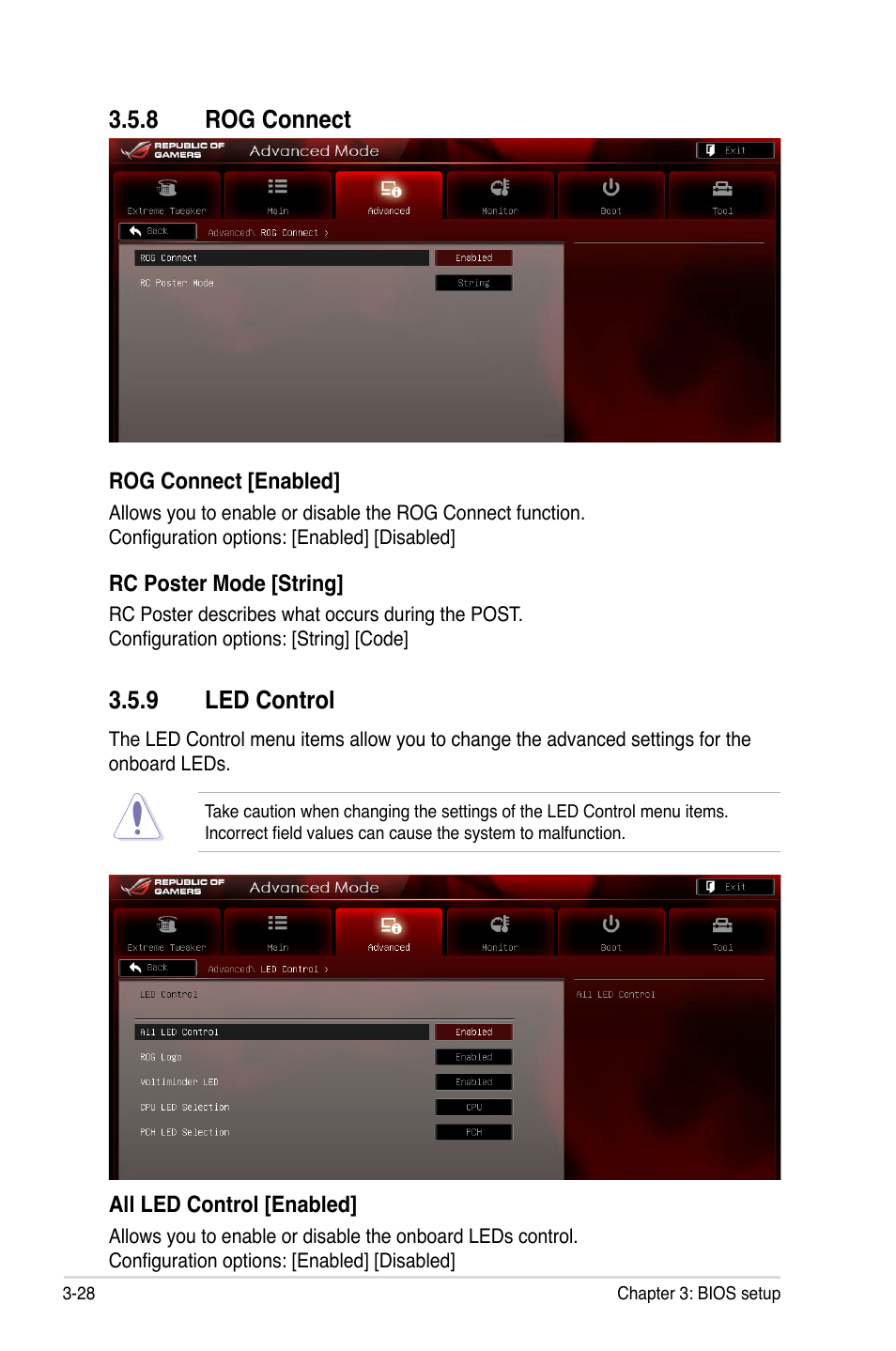 8 rog connect, 9 led control, Rog connect -28 | Led control -28 | Asus Maximus IV Extreme User Manual | Page 120 / 186