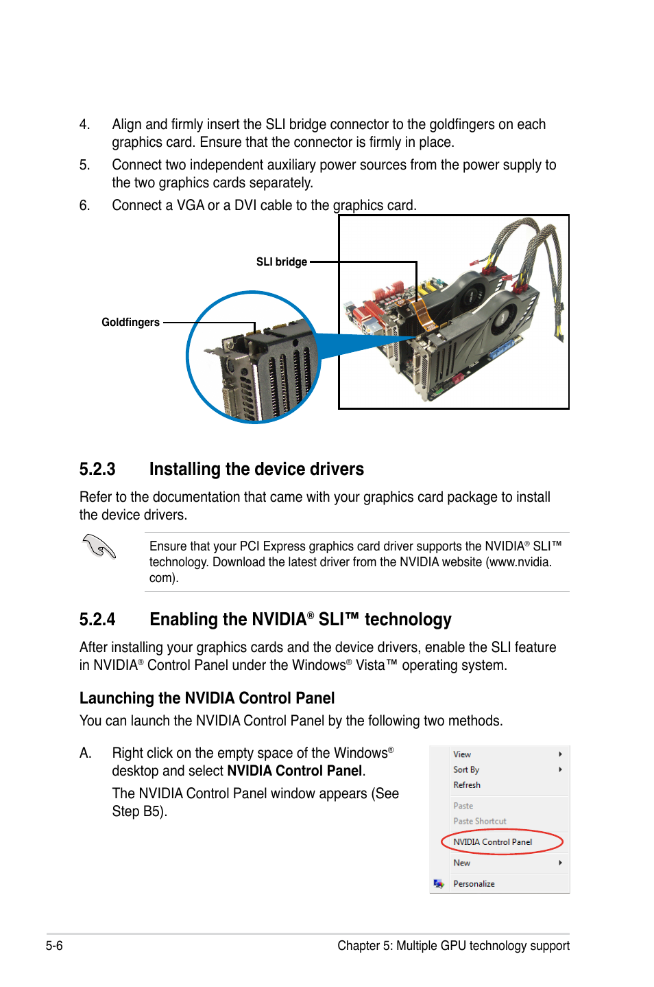 3 installing the device drivers, 4 enabling the nvidia® sli™ technology, Installing the device drivers -6 | Enabling the nvidia, Sli™ technology -6, 4 enabling the nvidia, Sli™ technology, Launching the nvidia control panel | Asus Maximus IV Extreme User Manual | Page 182 / 186