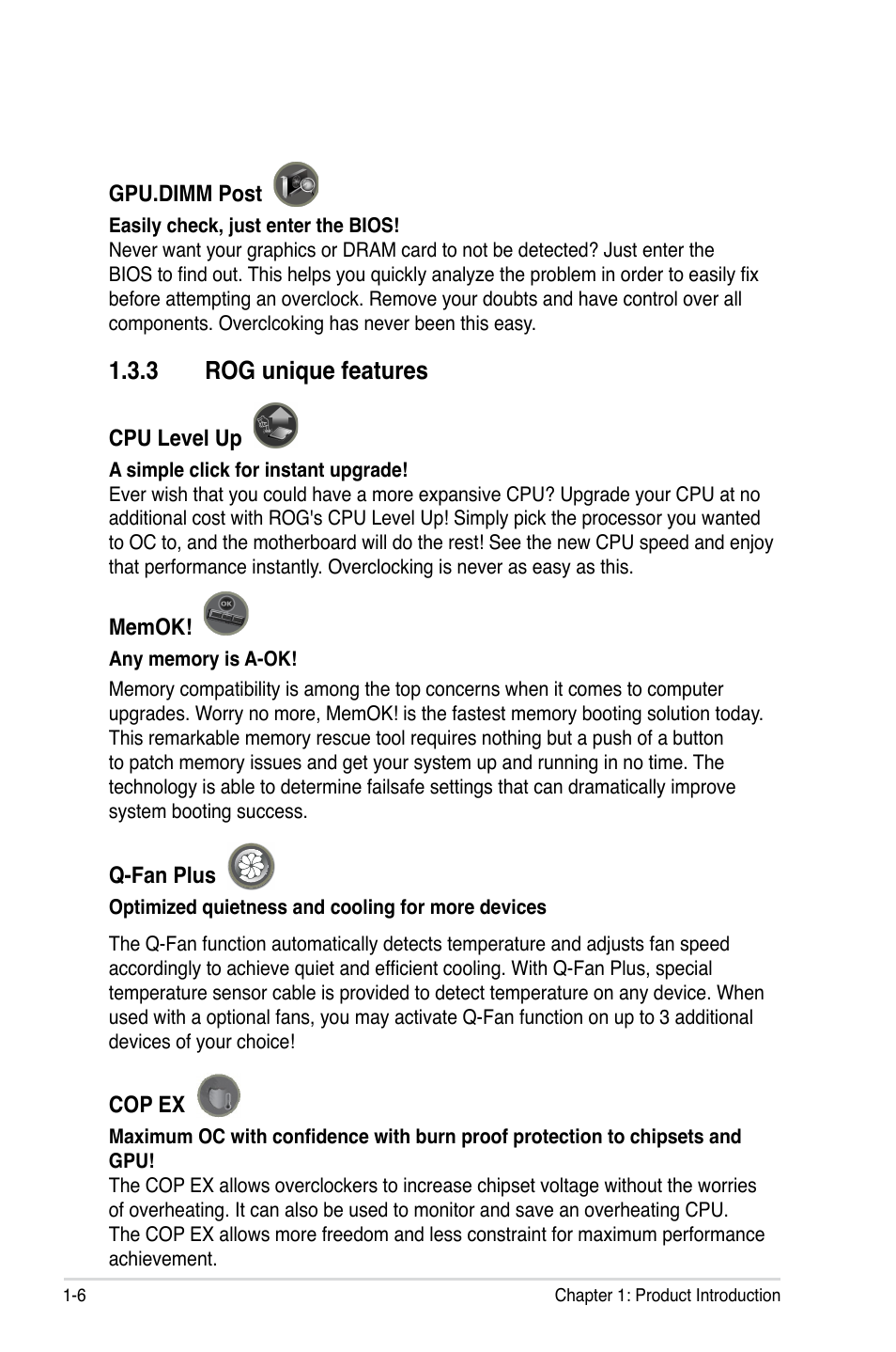 3 rog unique features, Rog unique features -6 | Asus Maximus IV Extreme User Manual | Page 26 / 186