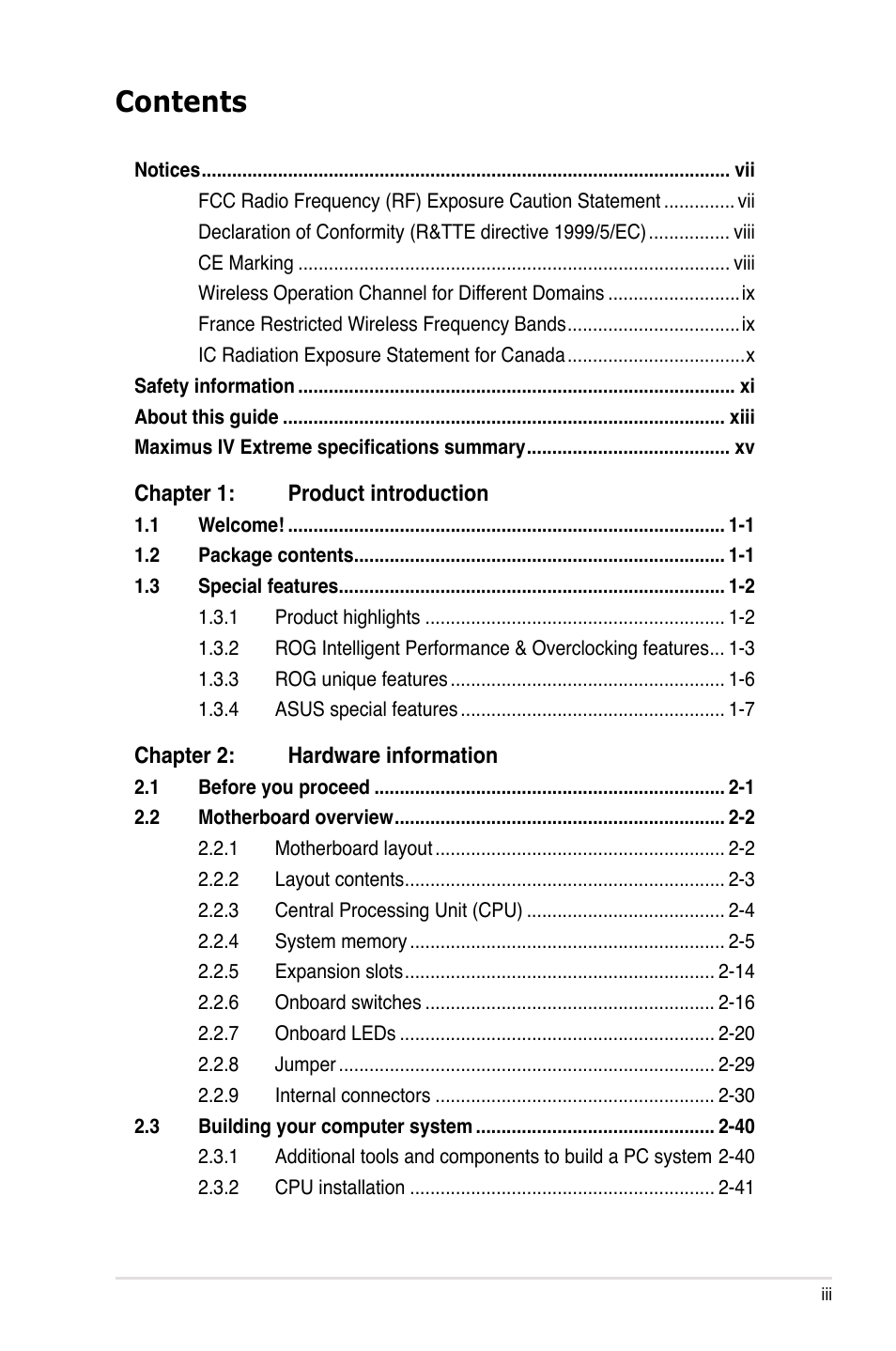 Asus Maximus IV Extreme User Manual | Page 3 / 186