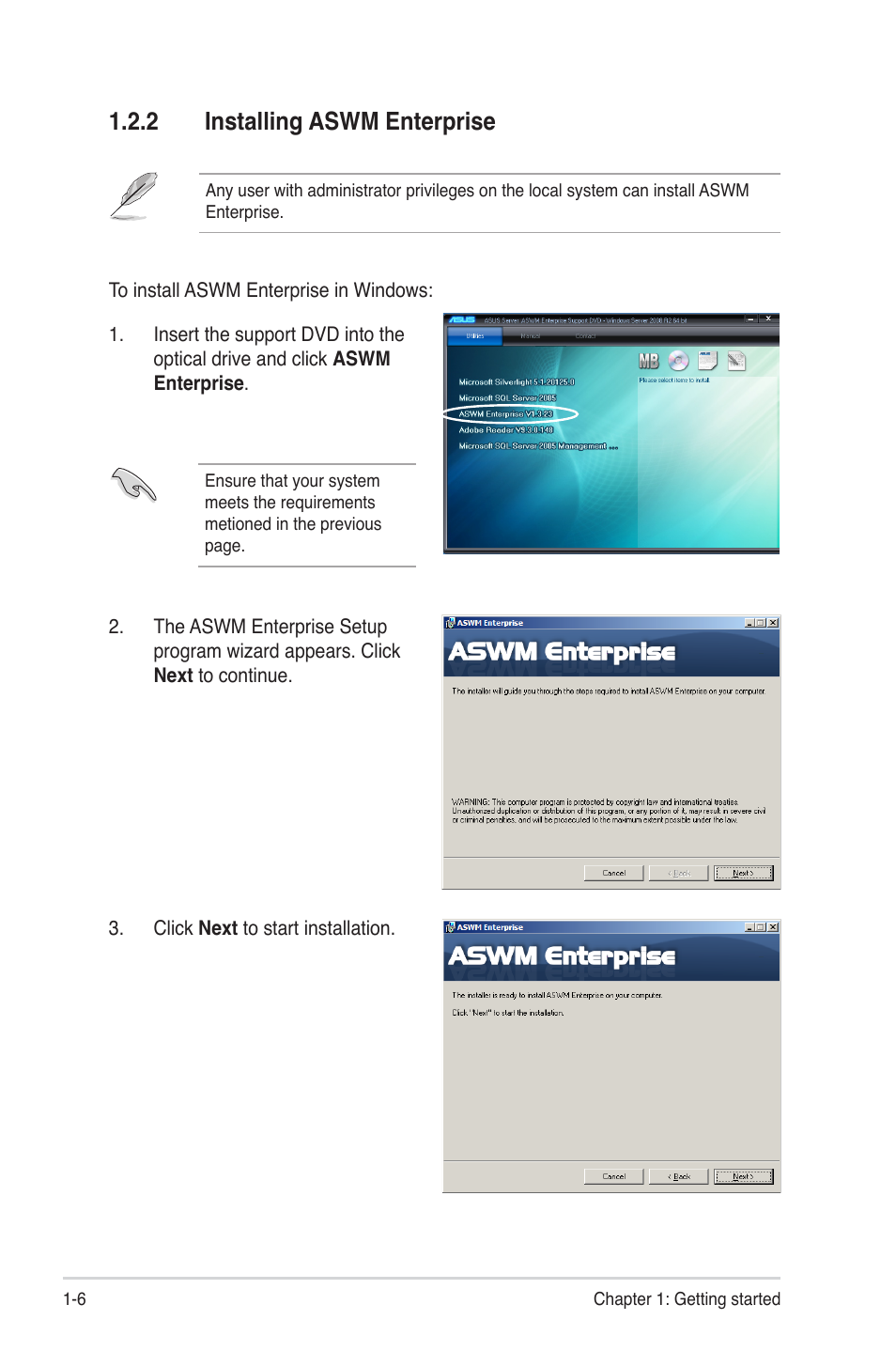 2 installing aswm enterprise, Installing aswm enterprise -6 | Asus TC715 User Manual | Page 13 / 106