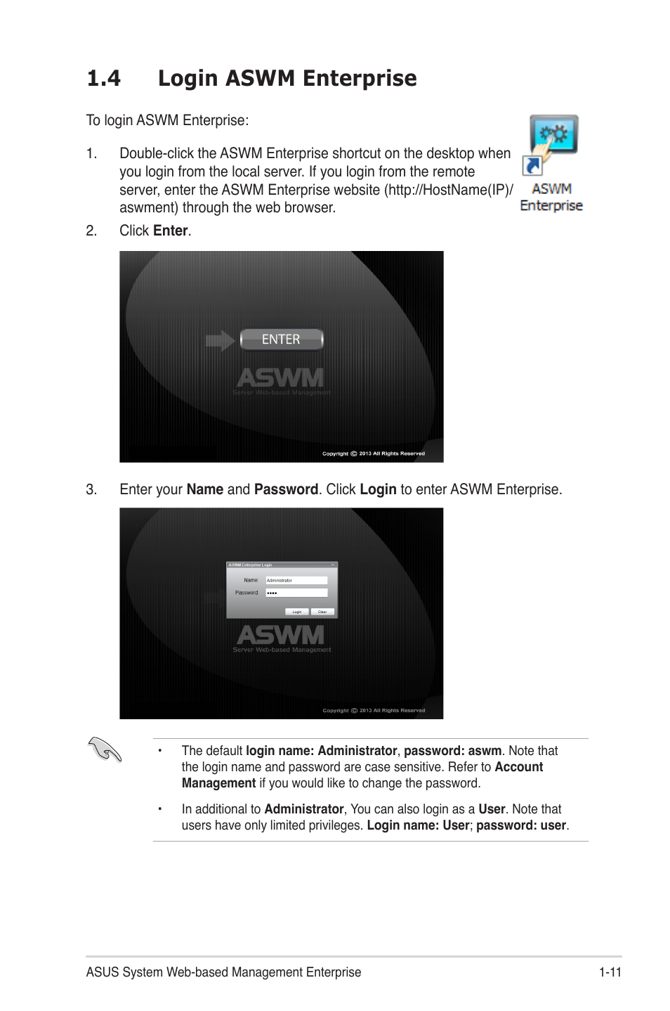 4 login aswm enterprise, 4 login aswm enterprise -11 | Asus TC715 User Manual | Page 18 / 106