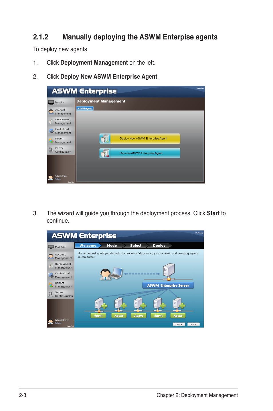 2 manually deploying the aswm enterpise agents, Manually deploying the aswm enterpise agents -8 | Asus TC715 User Manual | Page 28 / 106