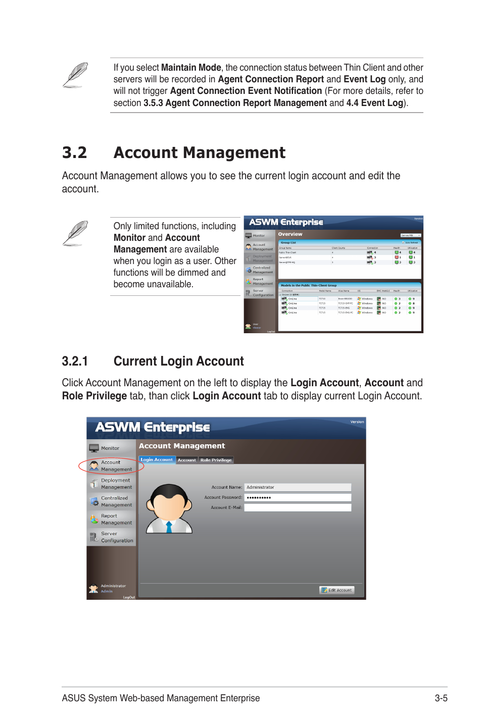 2 account management, 1 current login account, 2 account management -5 | Current login account -5 | Asus TC715 User Manual | Page 43 / 106