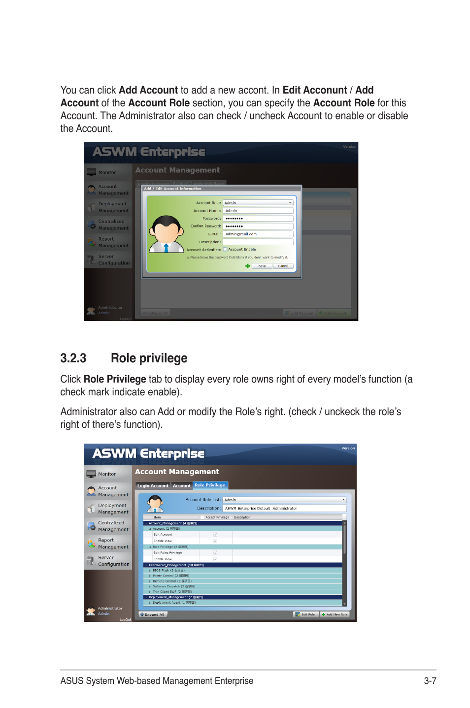 3 role privilege, Role privilege -7 | Asus TC715 User Manual | Page 45 / 106