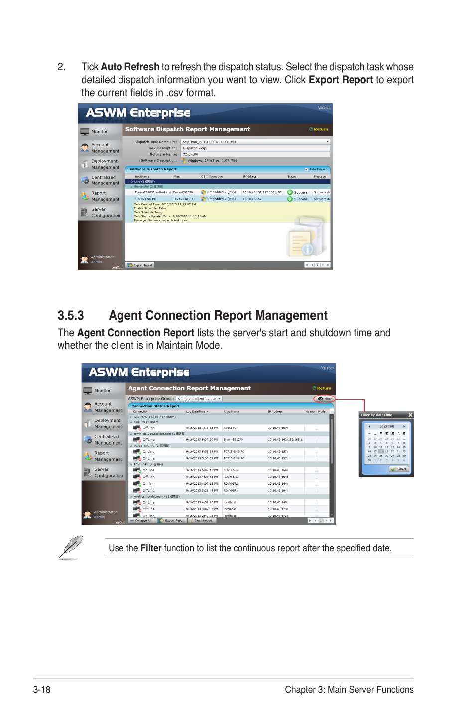 3 agent connection report management, 3 agent connection report management -18 | Asus TC715 User Manual | Page 56 / 106