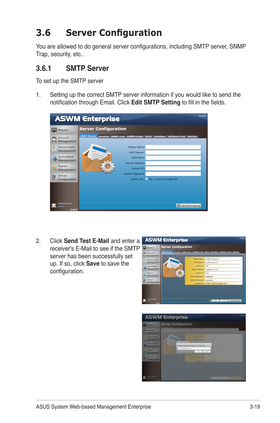 6 server configuration, 1 smtp server, 6 server configuration -19 | 1 smtp server -19 | Asus TC715 User Manual | Page 57 / 106