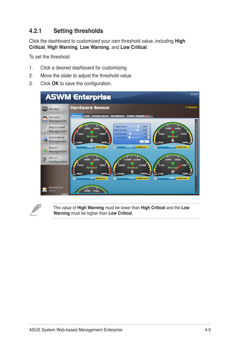 1 setting thresholds, Setting thresholds -5 | Asus TC715 User Manual | Page 69 / 106