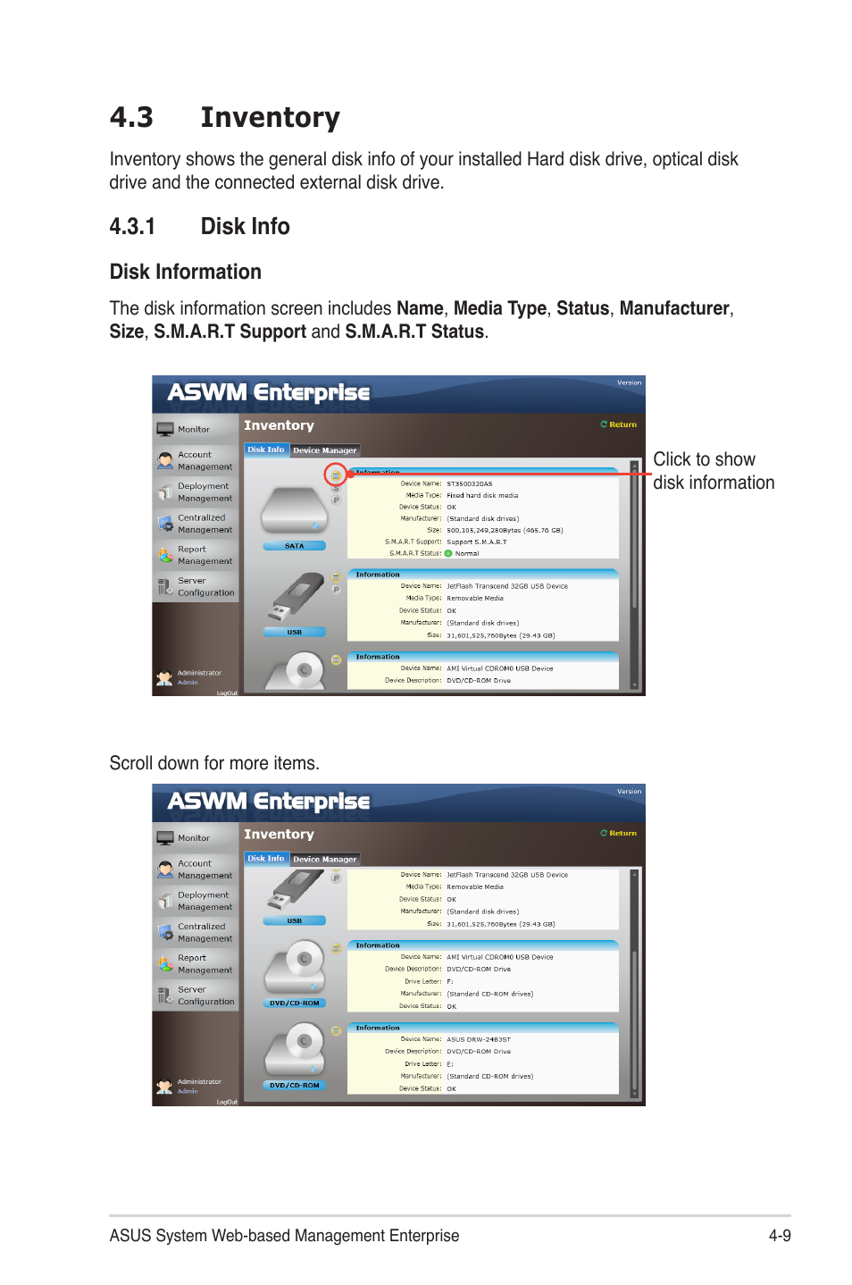 3 inventory, 1 disk info, 3 inventory -9 | Disk info -9 | Asus TC715 User Manual | Page 73 / 106