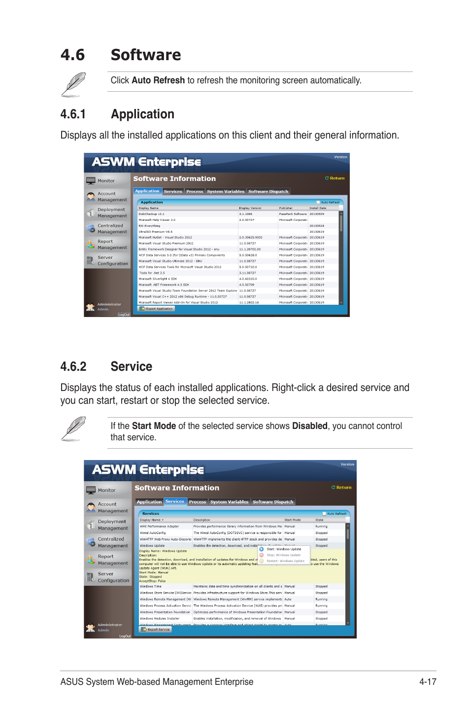 6 software, 1 application, 2 service | 6 software -17, Application -17, Service -17 | Asus TC715 User Manual | Page 81 / 106