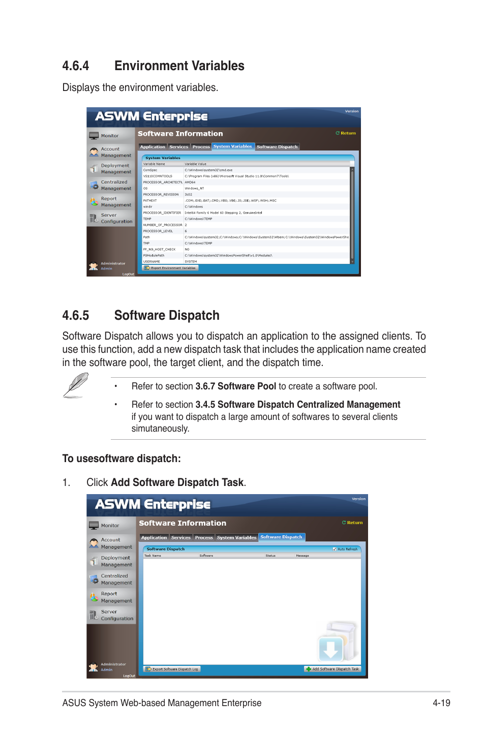 4 environment variables, 5 software dispatch, Environment variables -19 | Software dispatch -19 | Asus TC715 User Manual | Page 83 / 106