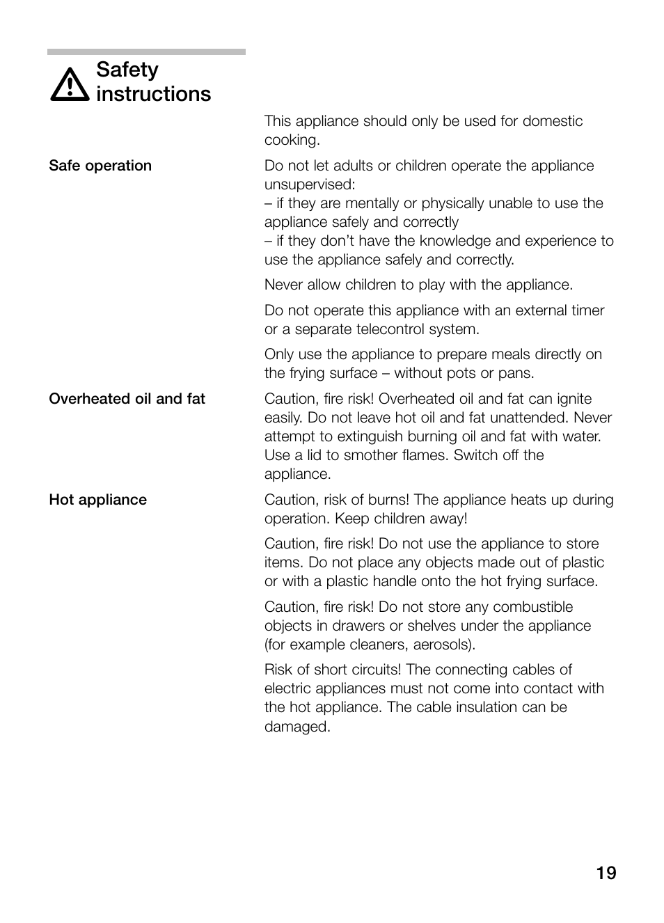 Safety, Instructions | Neff N54K40N0 User Manual | Page 19 / 64