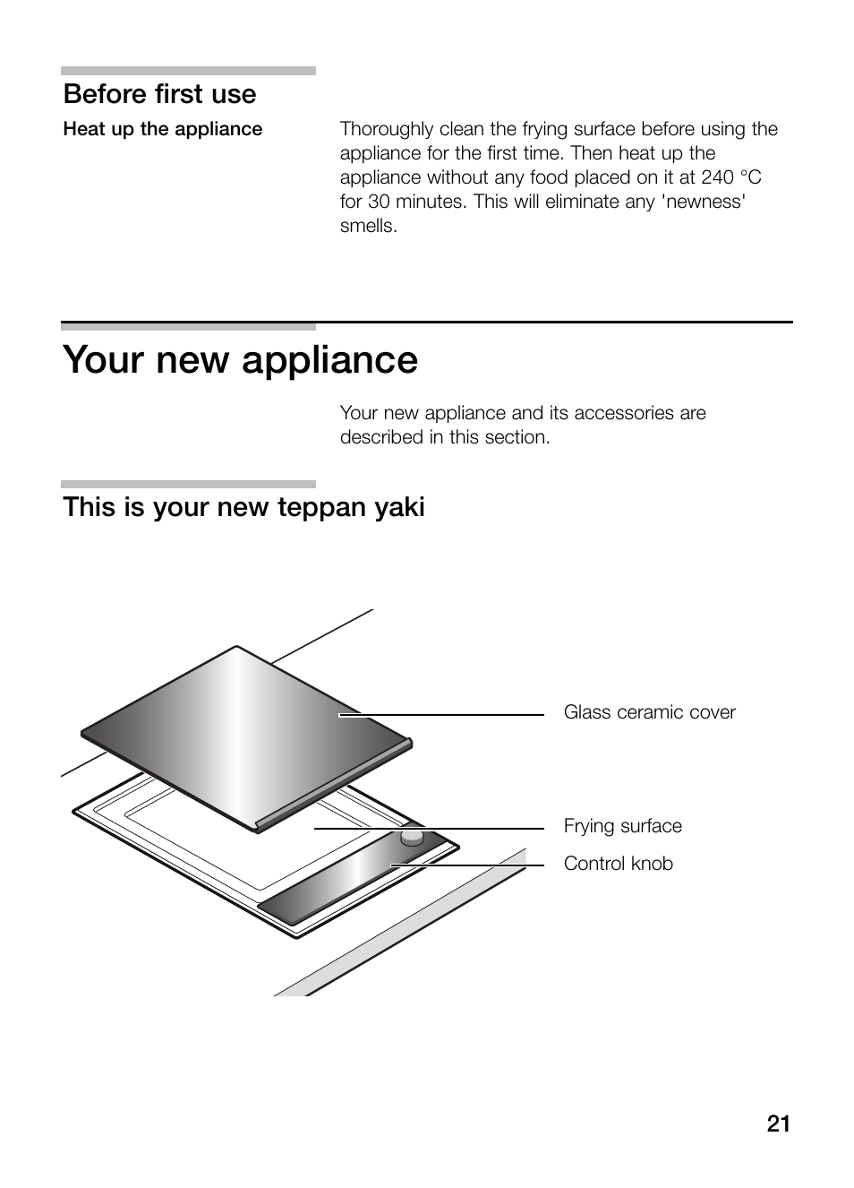 Your new appliance, Before first use, This is your new teppan yaki | Neff N54K40N0 User Manual | Page 21 / 64