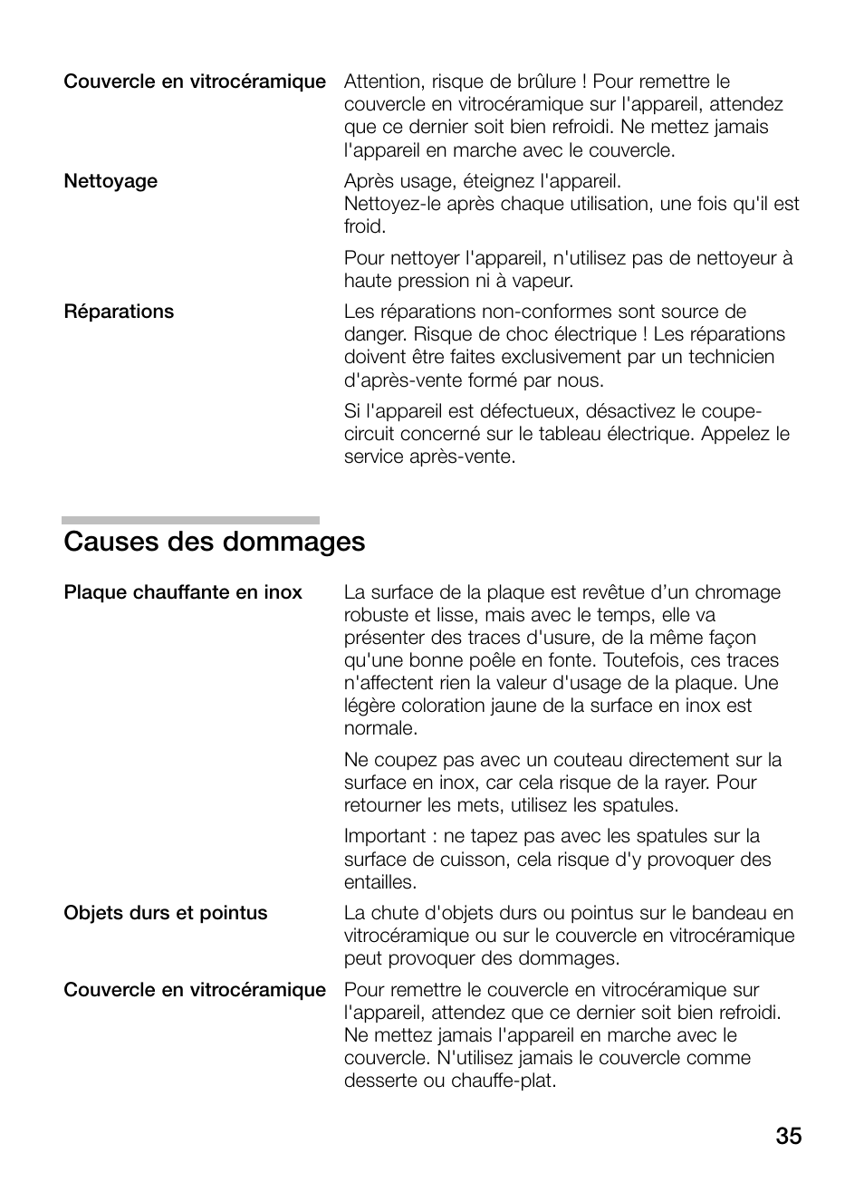 Causes des dommages | Neff N54K40N0 User Manual | Page 35 / 64