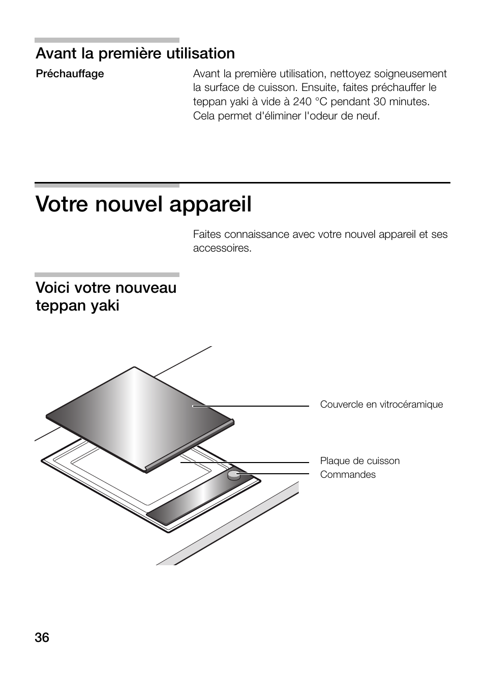 Votre nouvel appareil, Avant la première utilisation, Voici votre nouveau teppan yaki | Neff N54K40N0 User Manual | Page 36 / 64