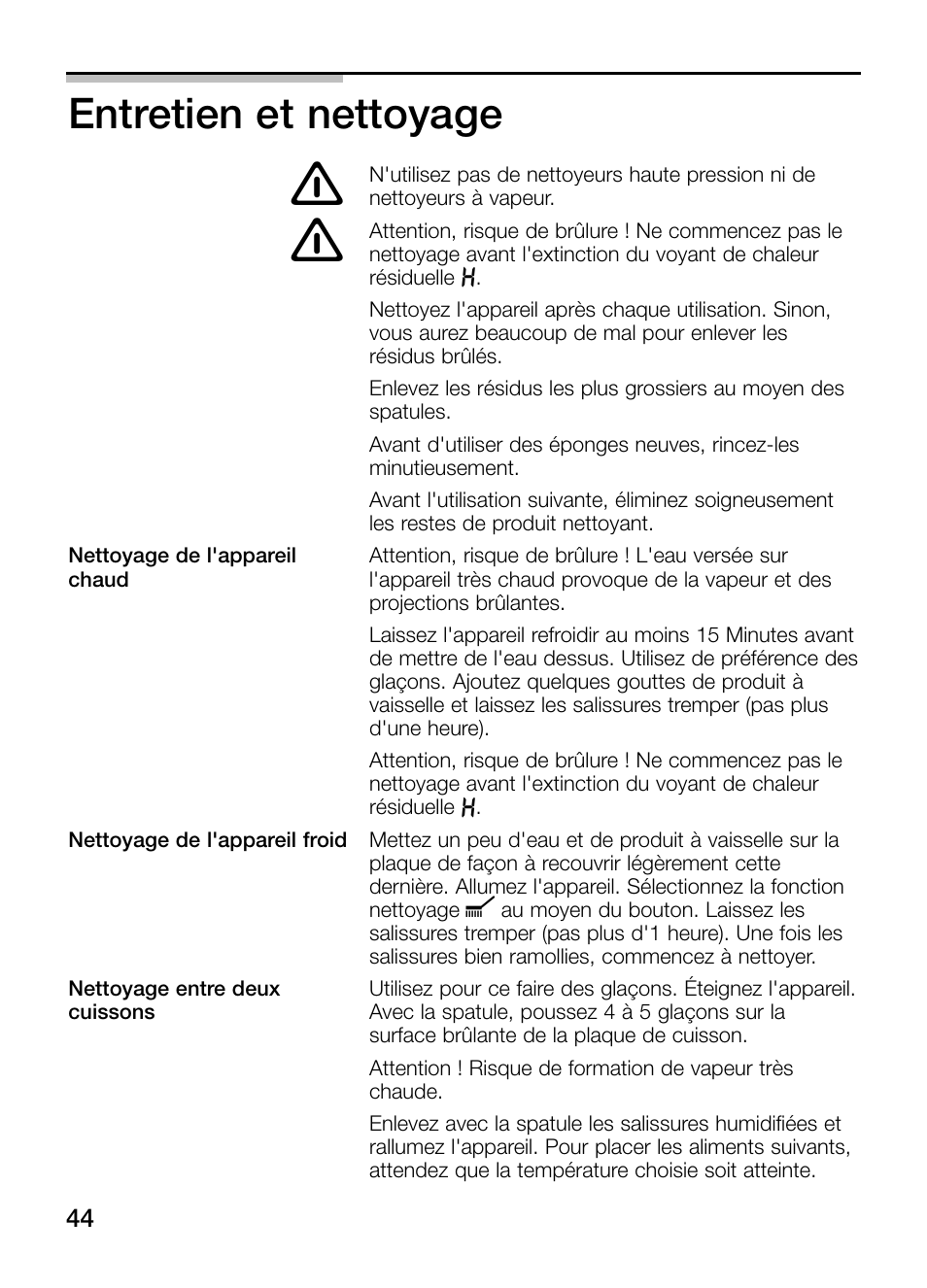 Entretien et nettoyage | Neff N54K40N0 User Manual | Page 44 / 64