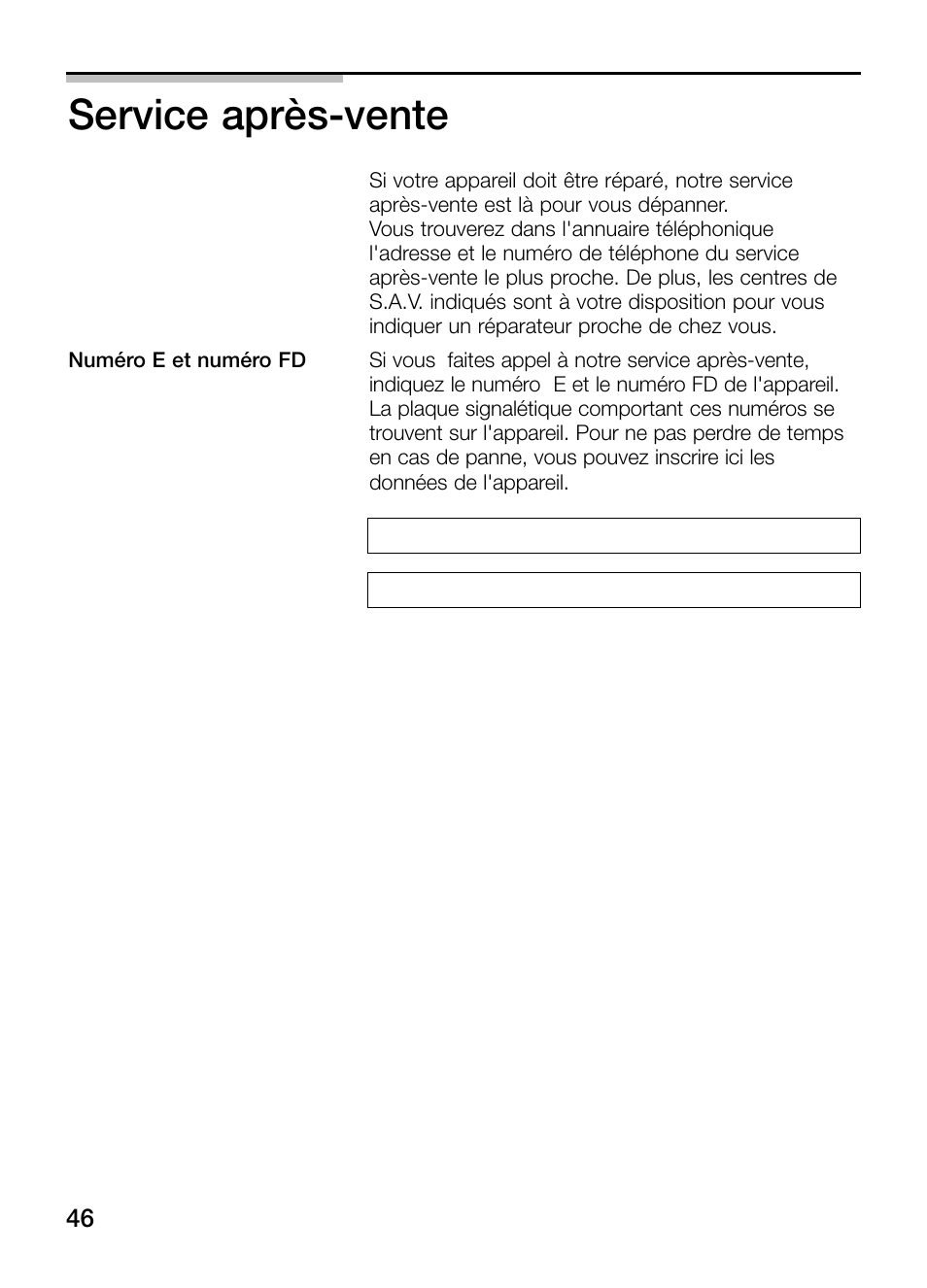 Service après-vente | Neff N54K40N0 User Manual | Page 46 / 64